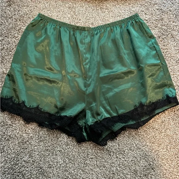 Satin Lace Trim Cami Set - Green - Picture 3 of 3